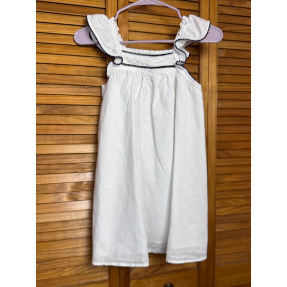 Crewcuts J.Crew White Linen Blend Pom Pom Ruffle Dress Girls Size 7 Re-Imagined